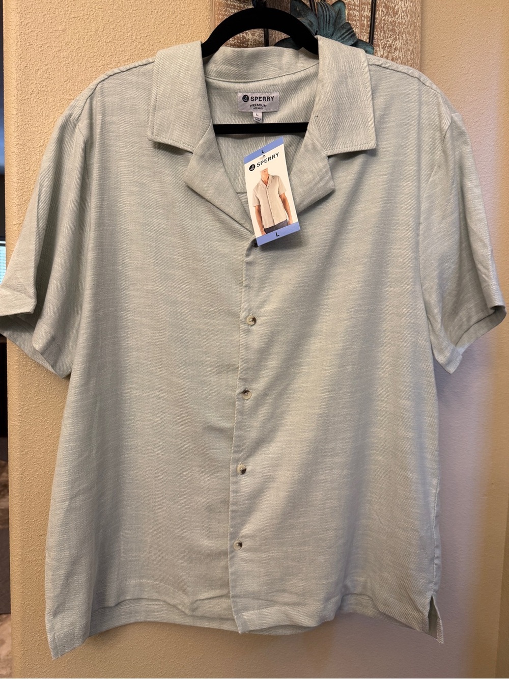 Sperry Green Short Sleeve Button Down Camp Collar Shirt Mens L NWT - Picture 3 of 8